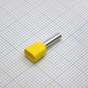 TE  1008  Yellow, наконечник кабельный торцевой сдвоенный трубчатый с изоляцией, L=15.1/8мм, провод 2х1.0мм2