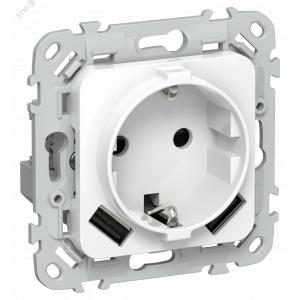 FLITE Розетка 1-местная с заземлением с защитными шторками 16А с USB A+A 3,1А безвинтовое крепление РСЮша11-1-ФлБ белый IEK FI-R14-16-1-U21-D31-K01