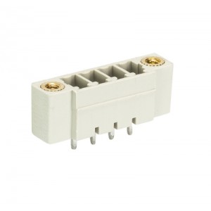 Вилочный разъем на плату 8513 S/4 G F, Вилочный разъем, вертикальный, на плату, шаг: 3.5 мм, 4 полюса, фиксация на плате пайкой, исполнение: с монтажными фланцами, без маркировки, 250V, 8А, цвет: серый