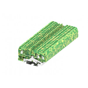 Заземляющая клемма 215957, Заземляющая клемма, 3 точки подключения, тип фиксации провода: пружинный, номинальное сечение: 1,5 мм кв., ширина: 4 мм, цвет: желто-зеленый, тип монтажа: DIN35