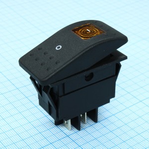 RK1-06N-250V желтый, Выключатель клавишный ON-OFF с подсветкой (4c) 6А 250В