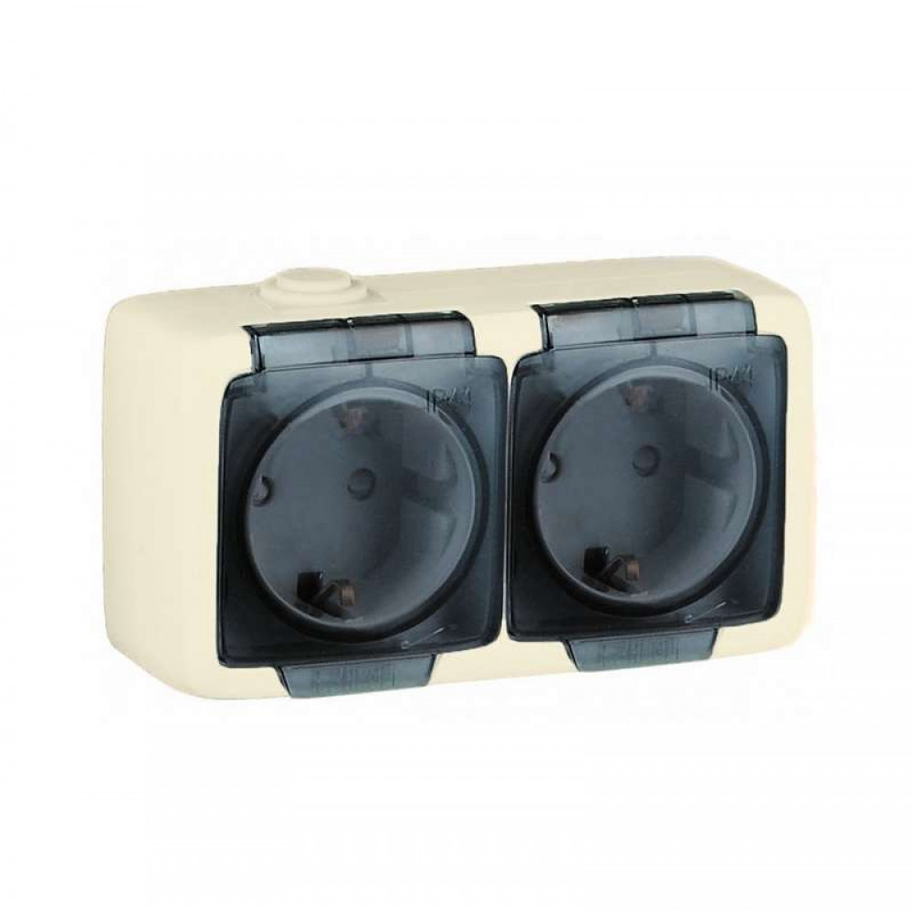 Изображение товара Alfa Розетка двухместная силовая с защитой IP44, слоновая кость