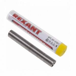 Припой с канифолью ПОС-61 10гр  1.0мм, Припой трубчатый с канифолью REXANT, 10 г, d1.0 мм, (олово 61%, свинец 39%), колба