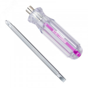 Отвертка комбинированная прозрачная рукоятка двухсторонний стержень 120мм (крестовая PH2 шлицевая SL 6мм) 12-4742, Комбинированная, прозрачная рукоятка