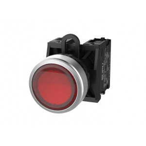 Кнопка плоская (красная) TS2021-0CM10, Кнопка круглая плоская, без блокировки, с подсветкой, алюминиевое переднее кольцо, без контактной группы, диаметр головки кнопки 29,5 мм, диаметр посадочного отверстия: 22 мм, цвет: красный