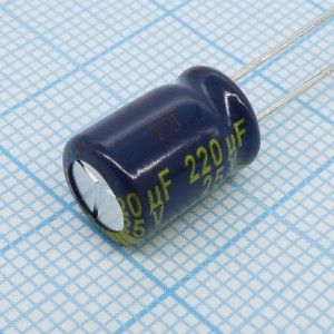 EEUFC1E221, Конденсатор радиальный алюминиевый 25В 220мкФ (8*11mm) 555mA 2000часов 105°C