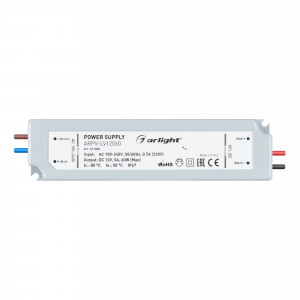 Блок питания ARPV-LV12060 (12V, 5.0A, 60W) 011000, Источник напряжения с гальванической развязкой для светодиодных изделий. Входное напряжение 100-240 VAC. Выходные параметры: 12 В, 5 А, 60 Вт. Встроенный PFC >0,5. Герметичный пластиковый корпус IP 67. Рабочая температура -20…+50C?. Габаритные размеры дли