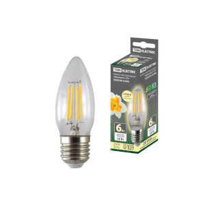 Лампа светодиодная "Филамент" С37-6 Вт-230 В-2700 К–E27 SQ0340-0298