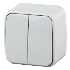 3-104-01 Выключатель двойной, 10А-250В, IP20, ОУ, Polo, белый (18/360/4320) Б0036095