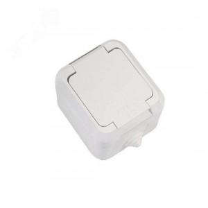 Розетка 1-м ОП 16А IP44 с заземл. с крышкой п/герм. бел. 18304