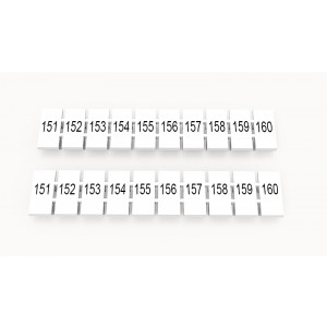 Маркировка (полоска) ZB6-10P-19-27Z(H), Кассета с маркировочными шильдиками, для клемм сечением 4 мм.кв., верхняя, 10 шильдиков, нанесенные символы: 151...160, с вертикальным расположением, размер шильдика: 5,55 х 10,7 мм, цвет: белый