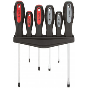 Отвертки ""Мастер"", CrV сталь, прорезиненные ручки, магнитный наконечник, на держателе, набор 6 шт 55986