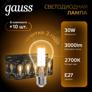 Лампа Filament А70 30W 3000lm 2700К Е27 LED 1/10/40 102902130