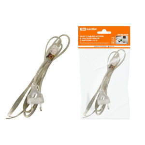 Шнур с выключателем и плоской вилкой с вырезом ШУ03В ШВВП 2х0,75мм2 2 м. прозрачный SQ1305-0024