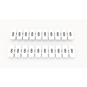 ZB5-10P-19-16Z(H), Маркировочные шильдики для клемм WS…, DC…, PC…, сечением 2,5 мм кв., центральная, 10 шильдиков, нанесенные символы: 8 с вертикальным расположением, размер шильдика: 4,55х10,7 мм, цвет белый