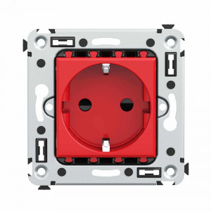 Розетка 1-м СП 2мод. Avanti "Красный квадрат" 16А IP20 2P+E защ. шторки красн. 4401003