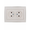 RAIN Розетка двойная без заземления керамика белая с боковой вставкой хром 703-0225-128