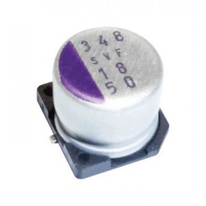 50SVF18M, Конденсатор алюминиевый  полимерный 18мкФ 50В ±20% (8 X 6.9мм) для поверхностного монтажа 0.035Ом 850мА 1000час 125°С лента на катушке