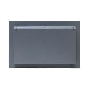 Механизм розетки двойной, 16А, IP44, с заземлением, со шторками, с рамкой, с крышками, графит Эпика EKF UP1-SOG-211-44