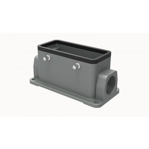 Закрытое основание разъема D16B-SF-4g-M25, Основание разъема на панель, закрытое, типоразмер 16B, с уплотнителем, 1 отверстие с резьбой для кабельных вводов M25x1,5, без защелок (упоры для двух защелок), без защитной крышки, материал корпуса: алюминиевый сплав