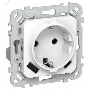 FLITE Розетка 1-местная с заземлением с защитными шторками 16А с USB A+C 20Вт безвинтовое крепление РСЮшс11-1-ФлБ белый IEK FI-R14-16-1-U22-020-K01
