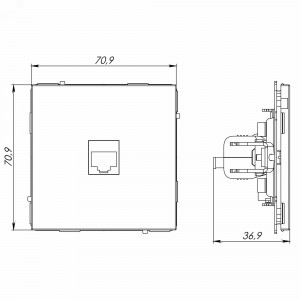 Компьютерная розетка RJ-45 без шторки, кат.6А одинарная,KANT, черный уголь 7012673