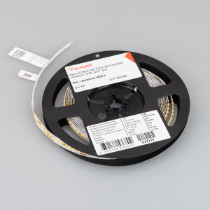 Лента COB-X192-10mm 24V Day4000 (14.4 W/m, IP20, DOT, 5m) 037229, Лента COB с видимой световой точкой. Светодиод Point Light, 192 шт/м (960 шт на 5 м), белая плата, ширина 10 мм, скотч 3M. Цвет ДНЕВНОЙ 4000 K, цветопередача CRI>80, угол 157°. Питание 24 В, мощность 14.4 Вт/м (72 Вт на 5 м). Размеры 5000x10x1.2 мм. Мин.
