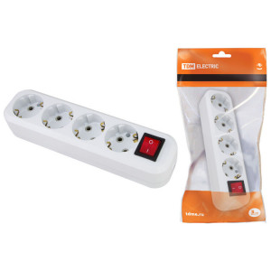 Колодка розеточная 4 гнезда 2П+3 c выключателем 16А 250В белая SQ1806-0018