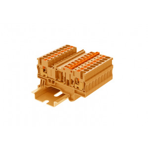 Клемма с размыкателем TPK2.5-2-OG, Клемма с ножевым размыкателем, тип фиксации провода: Push-in, номинальное сечение: 2,5 мм кв., 20A, 400V, ширина: 5,2 мм, цвет: оранжевый, тип монтажа: DIN35