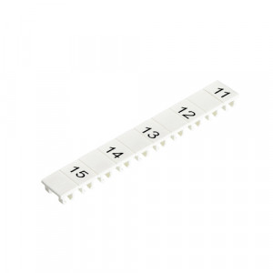 Маркировка для клемм (полоска) M1.165.2000.1, Маркировочные шильдики, для клемм сечением 2,5 мм.кв., боковая / верхняя, 10 шильдиков, нанесенные символы: 11, пробел,12, ,13, ,14, ,15, с горизонтальным расположением, размер шильдика: 4,8 x 8,3 мм, цвет: белый
