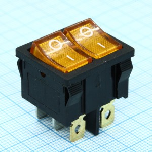 RWB-305 желтый, Выключатель клавишный двойной с подсветкой ON-OFF (6c) 6А 250В