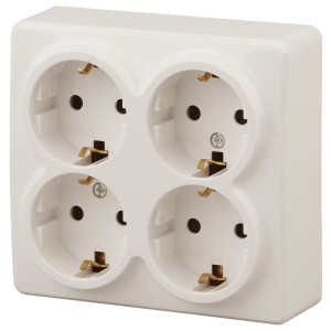 11-2211-02 Розетка 4х2P+E Schuko со шторками, 16A-250В, IP20, ОУ, Эксперт, сл.кость (8/80/96 Б0020710