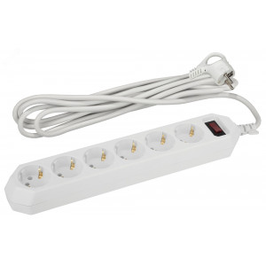 Сетевой фильтр USF-6es-5m-W с базовой защитой с заземлением с выключателем 6 розеток 5м 10А белый Б0037264
