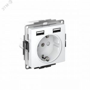 Розетка 1-м СП AtlasDesign 16А IP20 с 2-мя заряд. устройствами USB тип A+A 5В/2.4А 2х5В/1.2А механизм бел. SE ATN000130