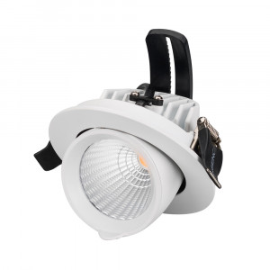 Светильник LTD-EXPLORER-R100-12W Warm3000 (WH, 38 deg) 024026, Встраиваемый поворотно-выдвижной светильник. Мощность 12 Вт, св. поток 890 лм, 74 лм/Вт, теплый 3000 K, CRI>90, угол 38°, напряжение питания 230 В. Белый круглый корпус из алюминия, экран стекло, степень защиты IP20. Угол поворота 350°, угол наклона 45°.