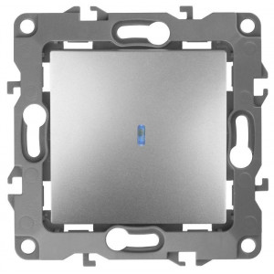 12-1102-03 Выключатель с подсветкой, 10АХ-250В, IP20, 2, алюминий (10/100/3200) Б0014635