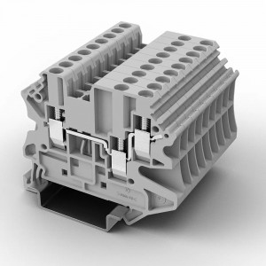 Проходная клемма UUK-2.5/1-2-GY, Проходная клемма, 3 точки подключения, тип фиксации провода: винтовой, номинальное сечение: 2,5 мм кв., 24A, 500V, ширина: 5,2 мм, цвет: серый, тип монтажа: DIN35