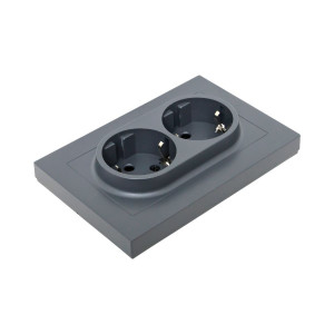 Механизм розетки двойной, 16А, с заземлением, со шторками, с рамкой, графит Эпика EKF UP1-SOG-211