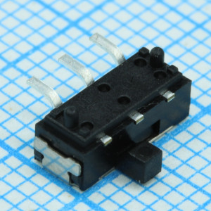 JS102011SAQN, Переключатель движковый горизонтальный (ON-ON) 0.3A 6V 5000 циклов SMD лента на катушке