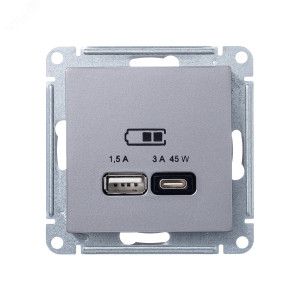 ATLASDESIGN USB РОЗЕТКА A + тип-C 45W высокоскор.заряд. QC, PD, механизм, СТАЛЬ ATN000929