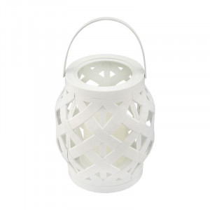 Декоративный фонарь со свечкой, плетеный корпус, белый, размер 14х14х16,5 см, цвет теплый белый 513-057