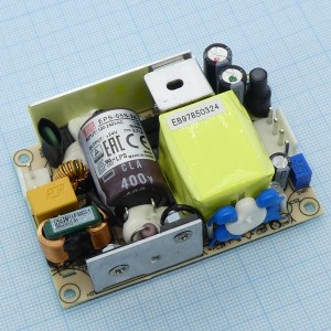 EPS-65S-24, AC-DC, 65Вт, вход 80…264V AC, 47…63Гц, выход 24В/2.71A, рег. вых 22.8…27.6В, изоляция 3000В AC, открытая плата 76.2х50.8х24мм, -30…+70°С