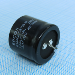 B43508C2108M000, Конденсатор алюминиевый электролитический 1000мкФ 200В ±20% (35х30мм) защелкиваемые выводы 10мм 0.12Ом 1770мА 3000часов 105°C автомобильного применения россыпь