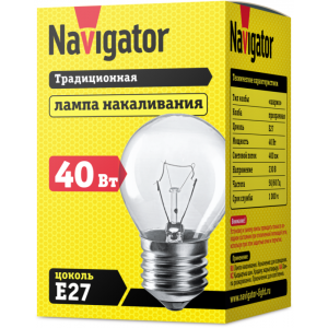 Лампа накаливания 94 310 NI-C-40-230-E27-CL (КНР) Navigator 94310