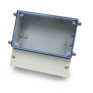DC001CBUNO, Двухсекционный корпус IP65 с прозрачной синей крышкой на винтах, база ABS светло-серая, крышка из поликарбоната