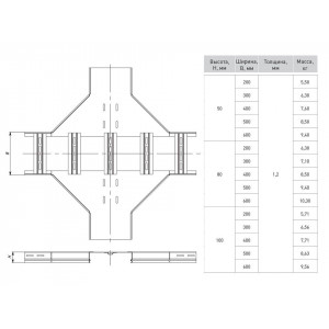 Ответвитель крестообразный для лестничного лотка 100x300 мм EKF xlt100300