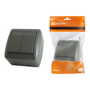 Выключатель 2-кл. открытой установки IP44 10А серый "Селигер" SQ1818-0102