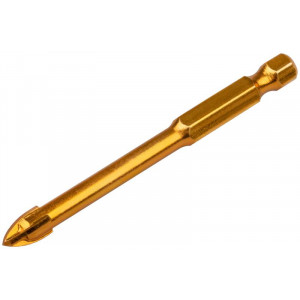Сверло по кафелю, 4 режущие кромки, титановое покрытие, U-хвостовик под биту 6х74 мм 35476