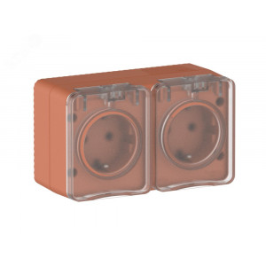 AtlasDesign PROFI IP54 О/У РОЗЕТКА двойная с з/к со шторками 16А, ТЕРРАКОТОВЫЙ ATN547026
