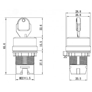 Головка переключателя с ключом на 3 положения с возвратом стандартная ручка, черный, алюминий M22S-KM3A